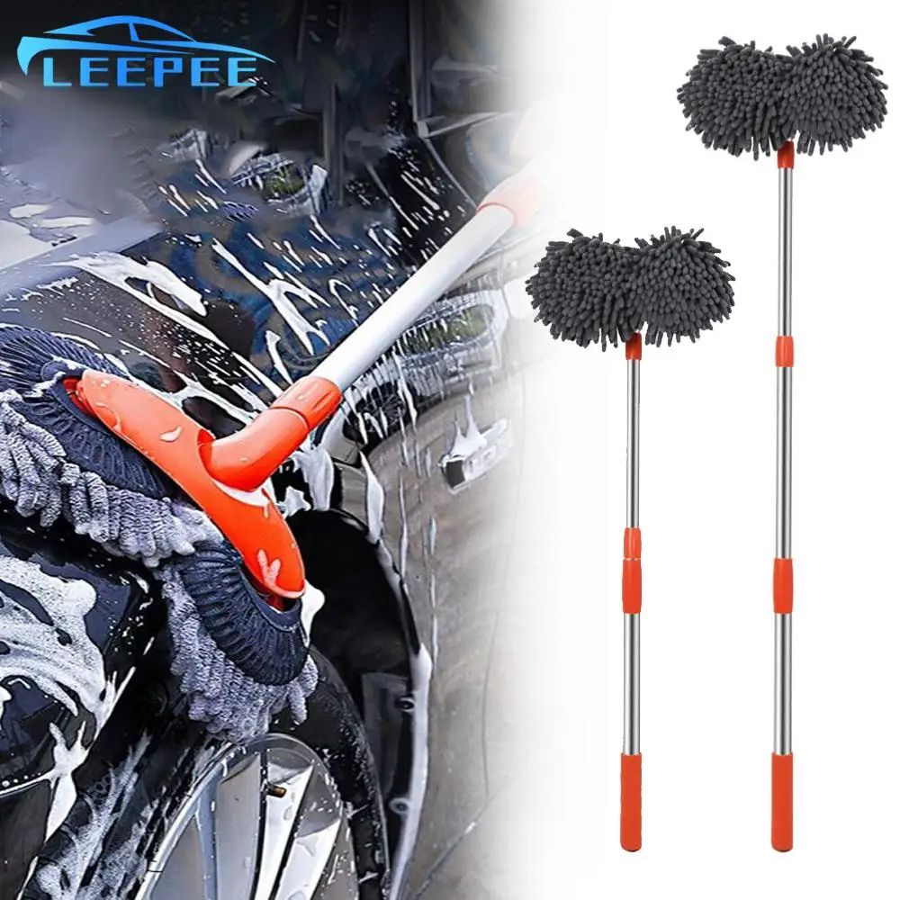 Auto Supplies Three-Section Telescopic Double Brush Head Auto Accessories Car Wash Mop Rotating Roof Window Cleaning Maintenance