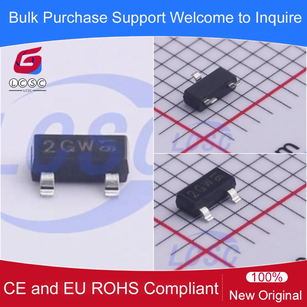 20-100Pcs/Lot Original BC850C,215 SMD 45V 100mA NPN General Purpose Transistors Bipolar Junction Transistor Marking Code 2GW