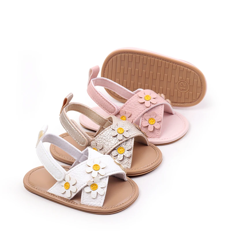 Suefunskry Baby Girls Sandals 3D Flower First Walking PU Non-Slip Summer Adorable Soft Sole Shoes