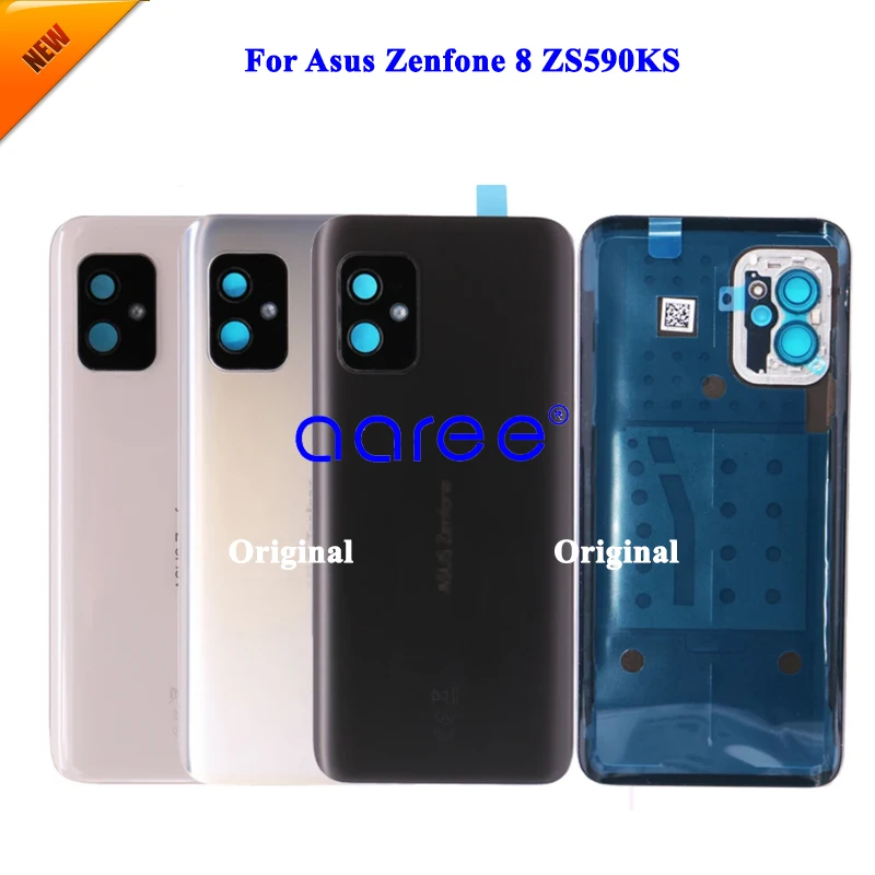 Cubierta de batería para ASUS Zenfone 8 ZS590KS, carcasa trasera para AUS ZS590KS, puerta de carcasa trasera con adhesivo y lente Camer