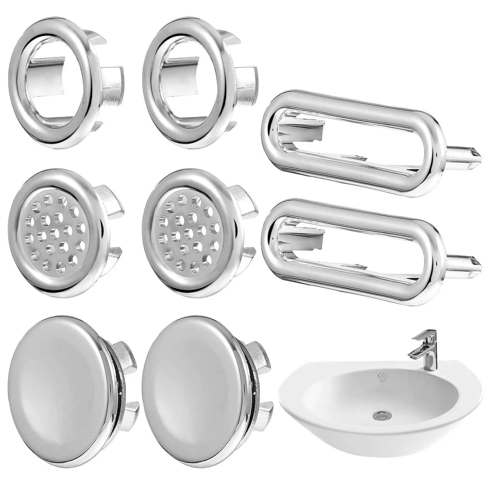

Набор из 8 декоративных хромированных заглушек для слива раковины и ванны, современный блестящий дизайн для умывальников и ванн