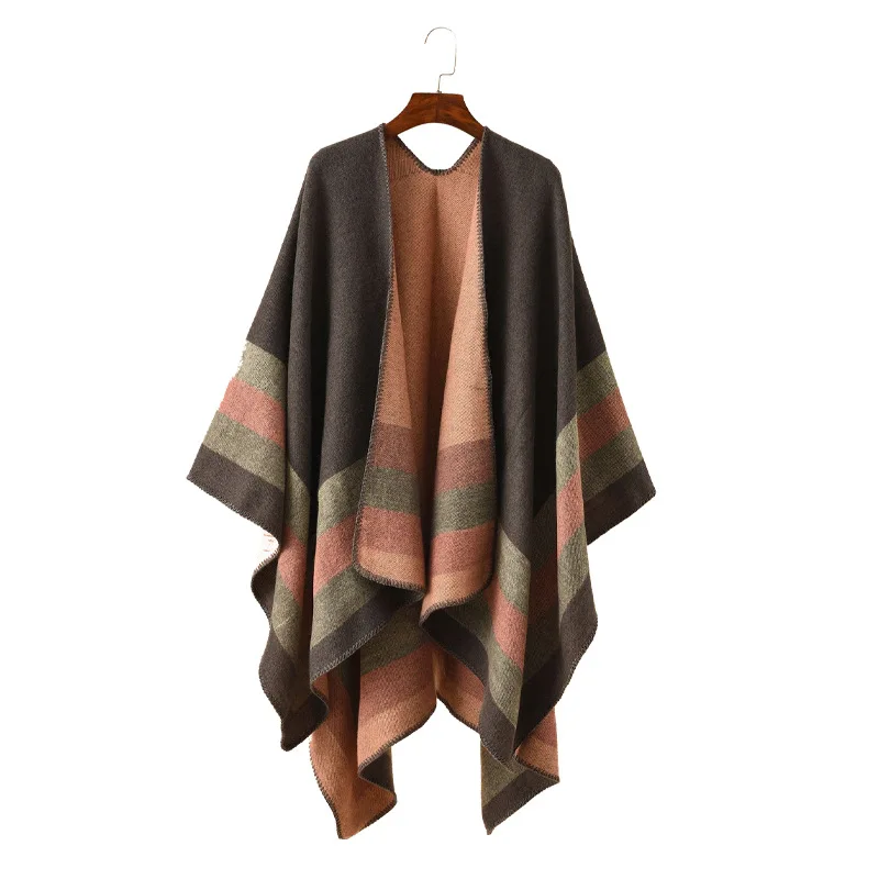 New Wind Stripes Color Matching Flowers Color Matching Travel Play Warm Imitation Cashmere Shawl Scarf Echarpes Femininas