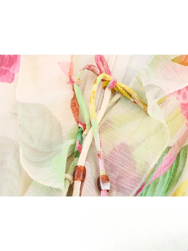 KONDALA セクシービーチシック レディースワンピース プリント Vネック ノースリーブ ジッパー ホローアウトワンピース 最新ファッション 2025 春夏 パーティードレス