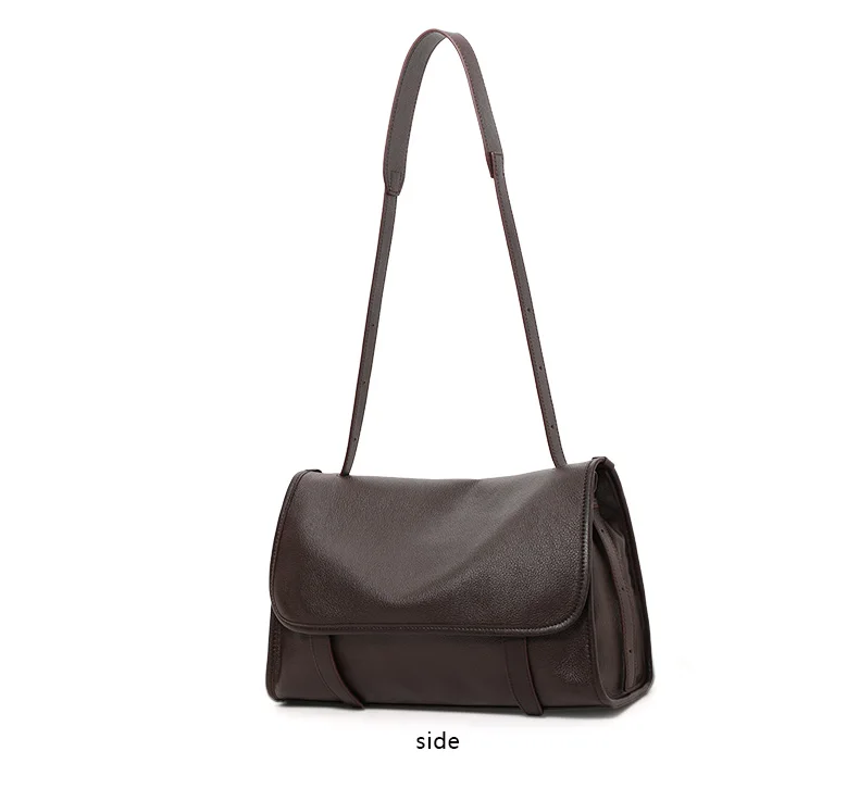 Große Kapazität, mehrere Taschen, Rindsleder, Damen-Umhängetasche, Litchi-Muster, Umhängetasche mit Klappe, verstellbarer Schultergurt, Alltagstasche – Detail 8