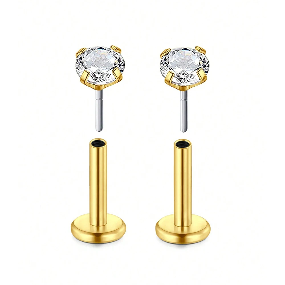 Women's 20G Threadless CZ Push In Flat Back Stud Earrings