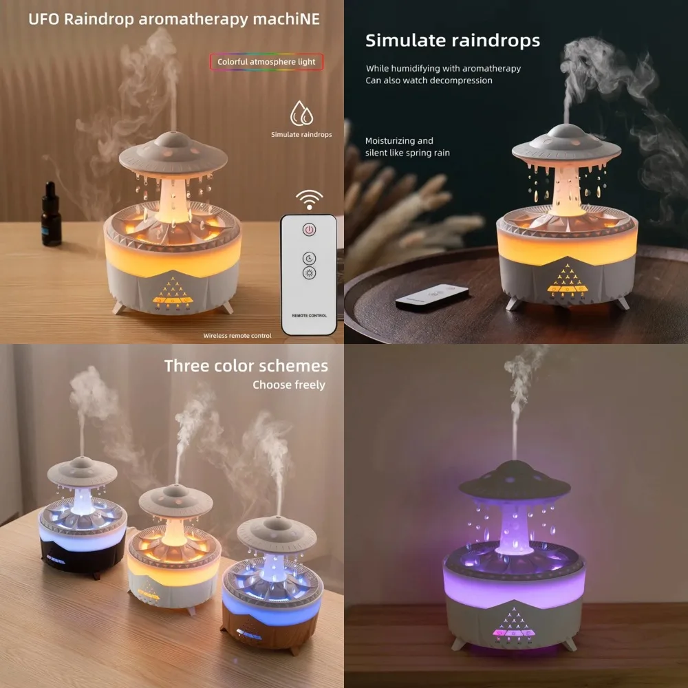 

Enhance Your Environment with Relaxing Aromatherapy Essential Oils UFO Water Drop Air Humidifier- USB Rain Cloud Diffuser, Mist