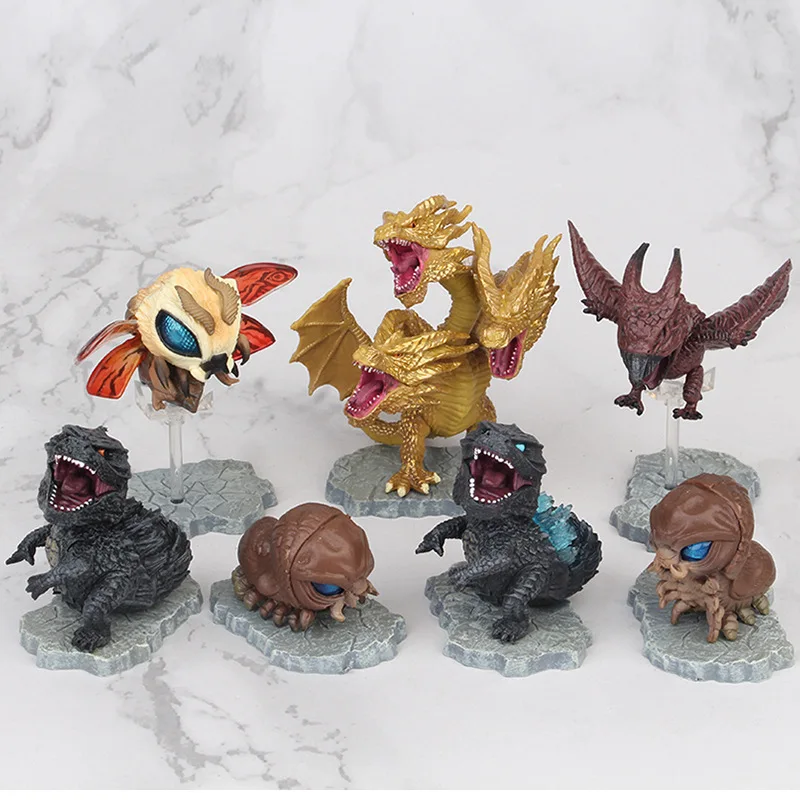 Godzilla 7PCS Animal Mechanical Dragon Primordial Dinosaur PVC Statue Action Figurine Desk Anime Model Toys Figures Gift