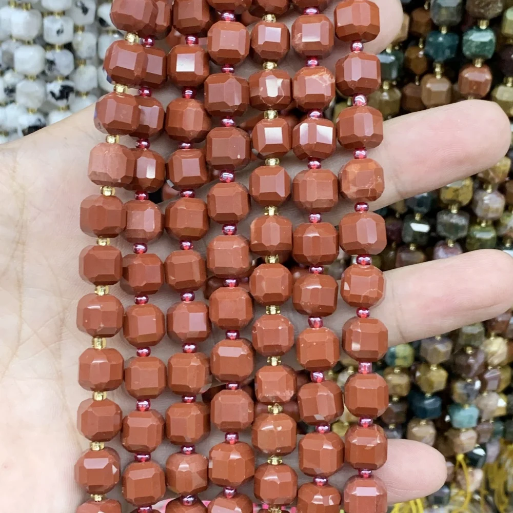 Doğal kare 6mm 8mm kırmızı Jasper gül kuvars küp gevşek halka boncuk takı yapımı için DIY kadın Charm kolye küpe