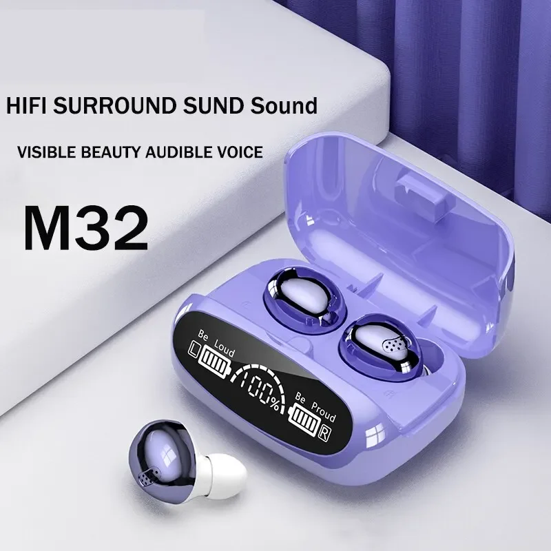 

M32 Wireless Headphones Bluetooth Earphone Mini Digital Display Screen Touch Noise Reduction Low Latency Sport Gaming Earphone