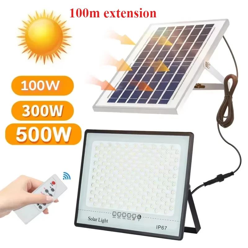 500W Solar Lamp Outdoor Waterproof Spotlights Street Wall Solar Lights Garden Garage Lighting Floodlight with Remote Control