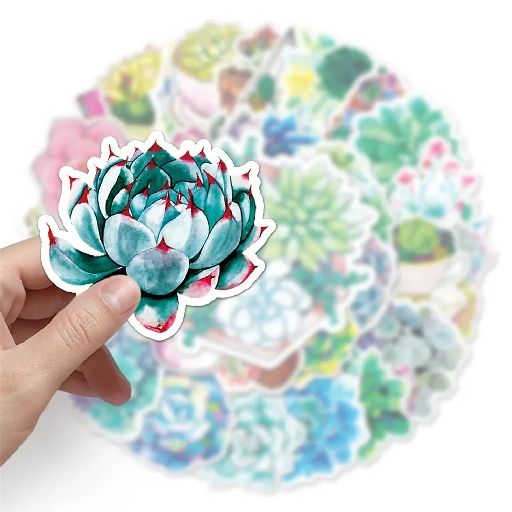 50PCS Watercolor Cartoon Succulent Stickers for Luggage Laptop Ipad Cup Journal  Notebook Decorative Stickers