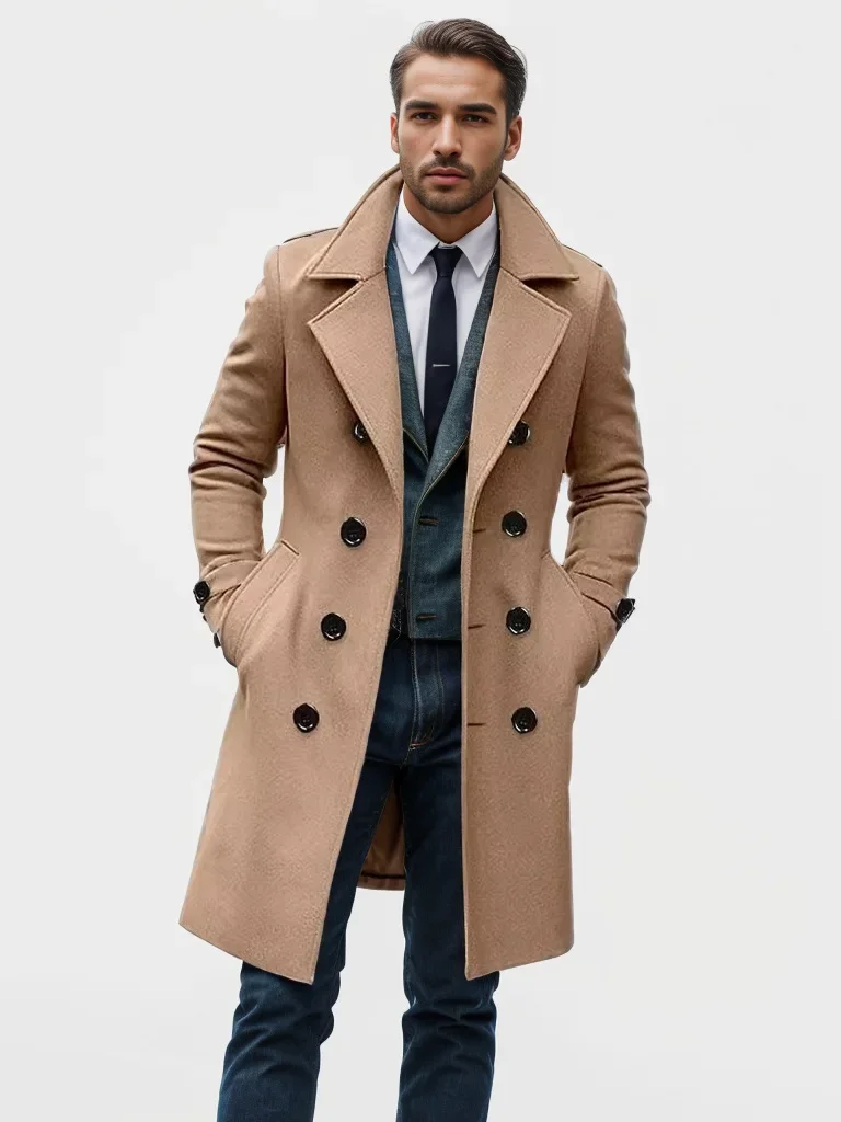 Double Breasted Trench Coat Wool Blend