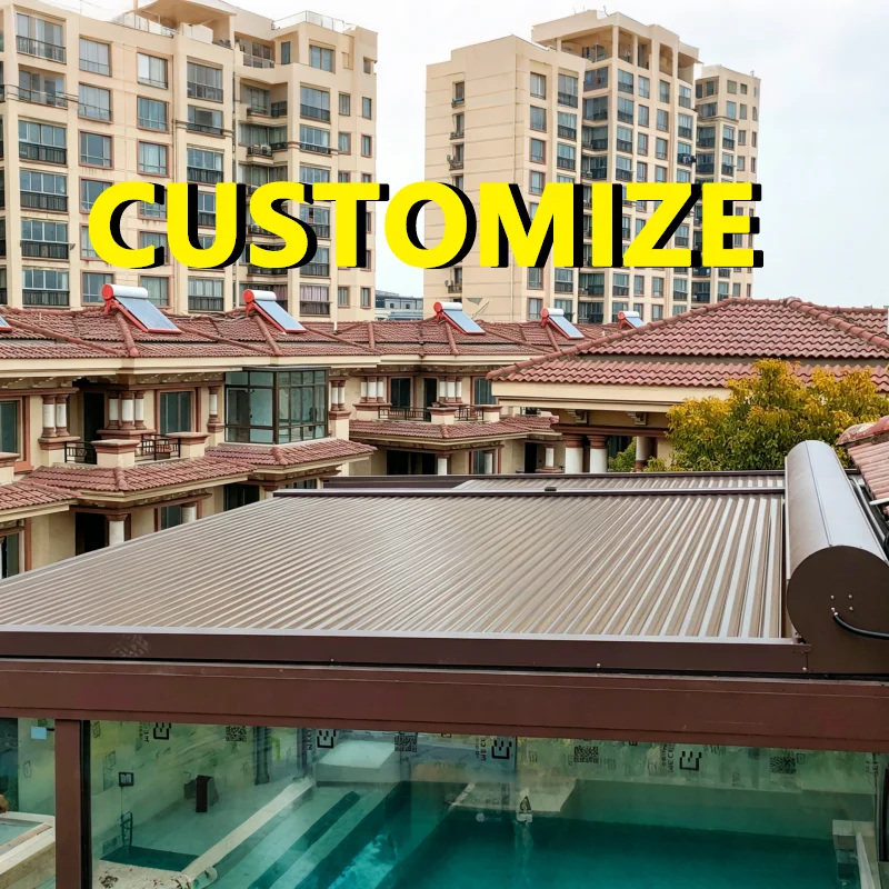 Any Size Custom Automatic Aluminum Outdoor Awning Full Shade Insulated Blades Smooth Motor Sun Resist Home Patio Electric Roof