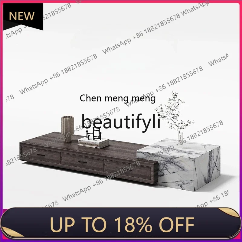 

P178 Minimalist Marble TV Cabinet and Coffee Table Set for Living Room Italian Style Solid Wood Surface Floor Cabinet
