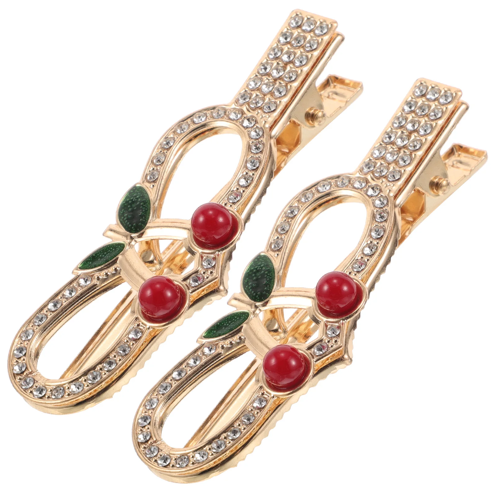 

2 pcs Cherry Hair Clips Alligator Grip Barrettes Metal Rhinestone Crystals Non-Slip Bangs Hairpins Sparkly Accessories For Women