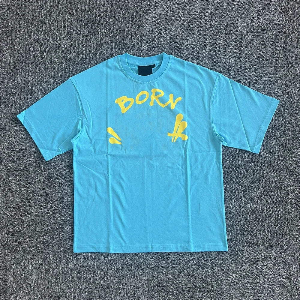 

Cotton Short Sleeve Tees Jogger T-shirt Men's Casual Clothing Tops Fashion Trends Yellow Printed Blue Short Sleeved Shirt