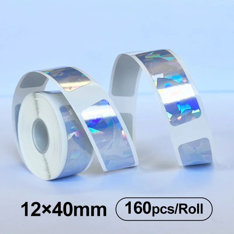 160 Stück holografisches Laser-Thermo-Etikettenband, glänzend, selbstklebende Rolle, bedruckbares Aufkleberpapier, langlebig, silberfarben, Name, Party-Geschenkanhänger – Detail 16