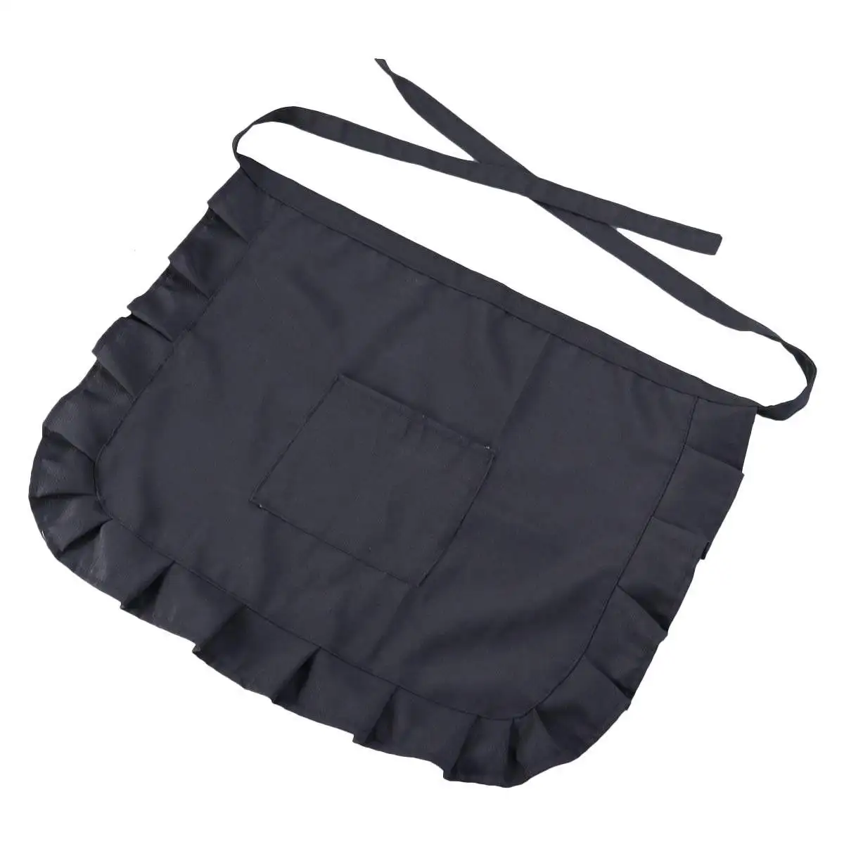 Floral Lace Half Waist Bib Apron Short Kitchen Baking Cleaning Gardening Serving Workwear Black Women Waitress Uniform