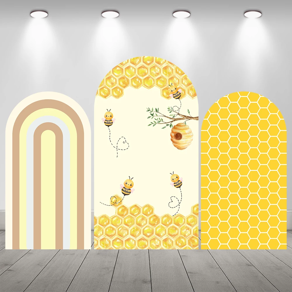 

Honey Bee Single Side Arch Backdrop Yellow Plaid Background Baby Shower Kids Birthday Party Decorations Photography Background