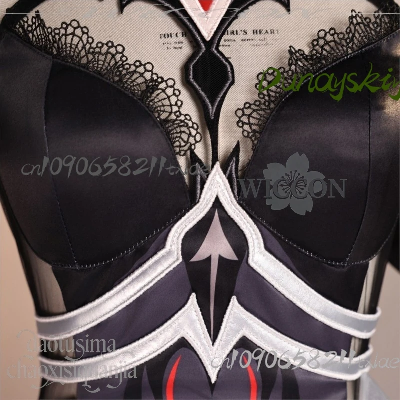 Juego de Anime Genshin Impact Cosplay disfraz de Ronova mono Sexy vestido largo negro rojo patrón de hueso de dragón gótico Lolita Halloween