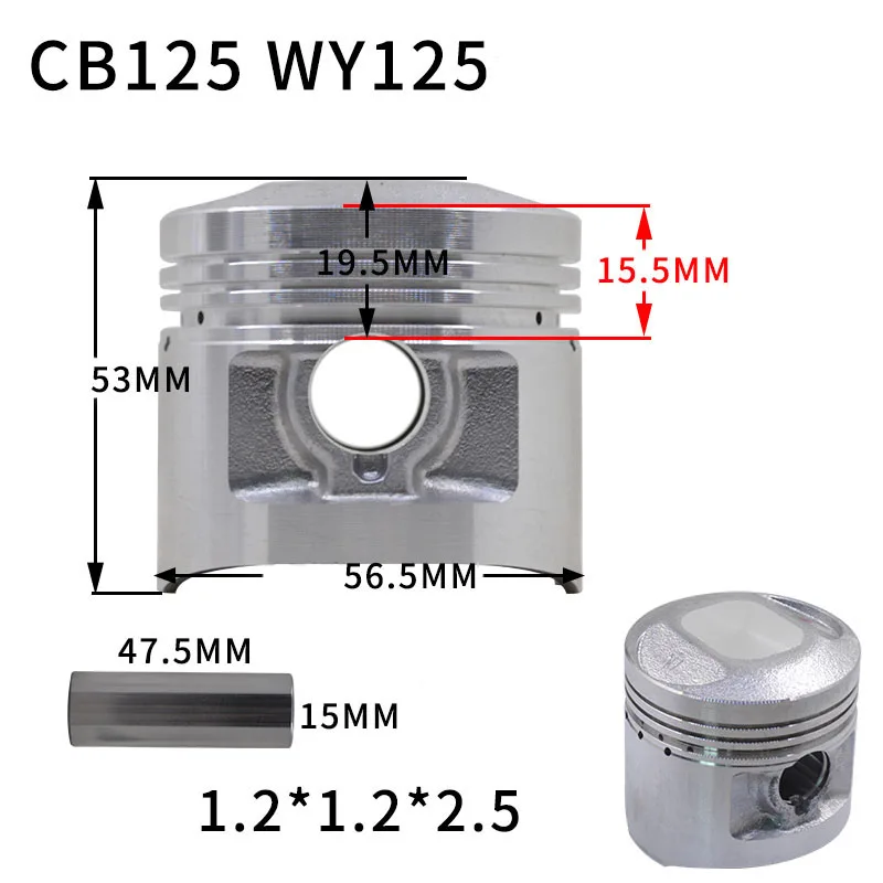 Motorcycle 56.5mm Piston 15mm Pin Ring Set for Honda WY125 CB125 WH125 XL 125 XL125K XL125 K0 K1 K2 K3 K4 1974-1978