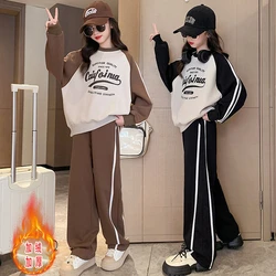 Teen Girls Tracksuit Autumn Winter Fleece Thick Warm Sweatshirt Two Pieces Children Clothing Set School Casual Sportswear 5-14Y