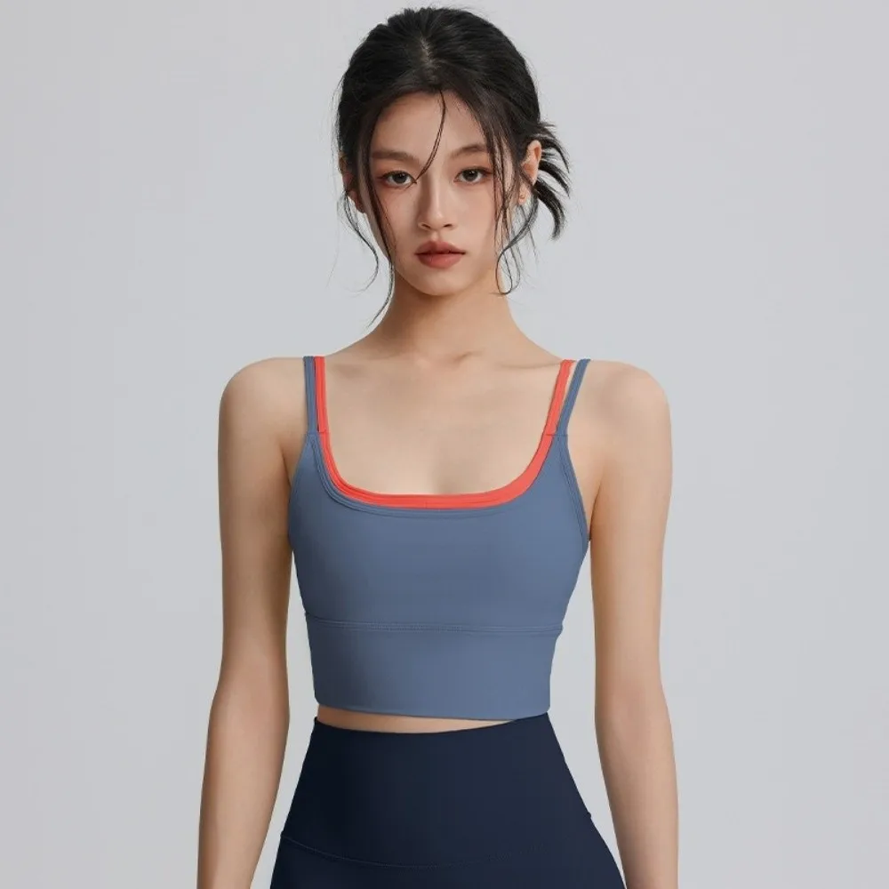 

Модный дышащий тренировочный бюстгальтер с цветными блоками, удобный спортивный бюстгальтер, противопровисающий противоударный топ, бюстгальтер для тренировок