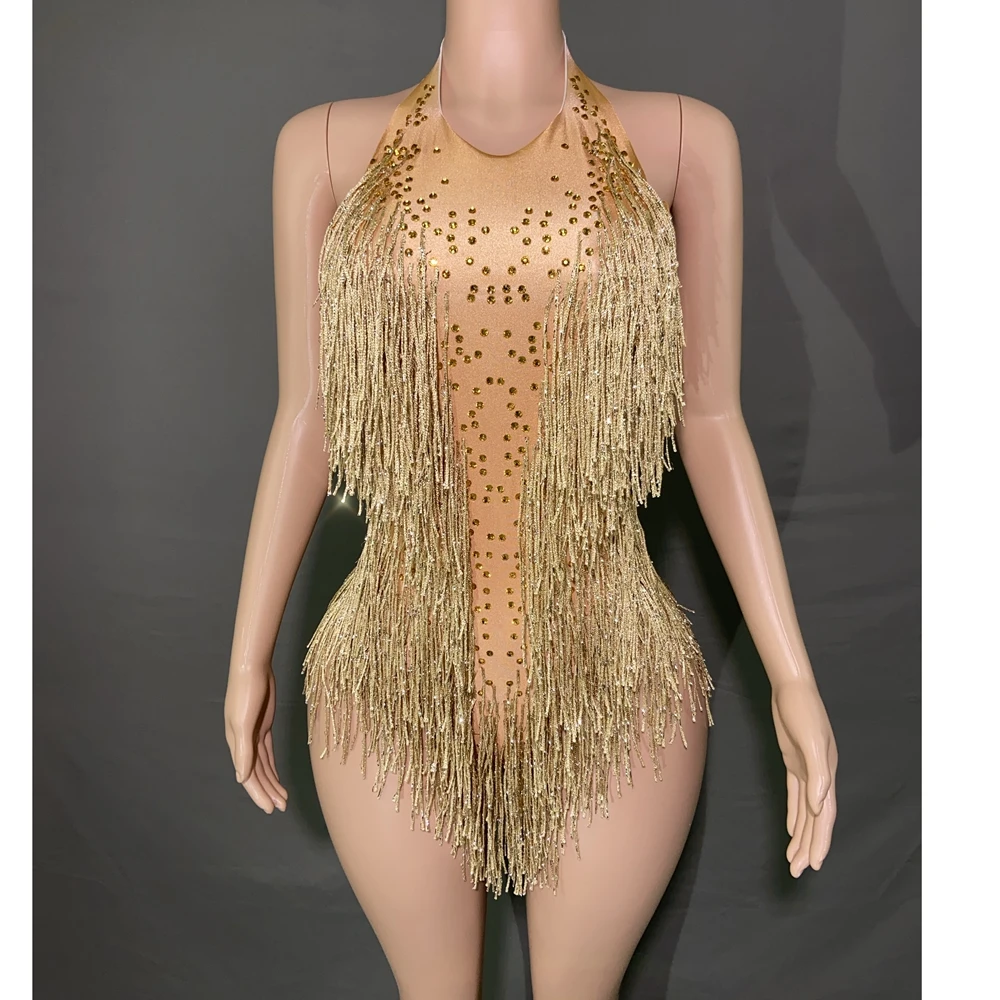 Jhaoyu Justaucorps Pailleté à Franges Pour Danse Cha-Cha - Body Scintillant Femme