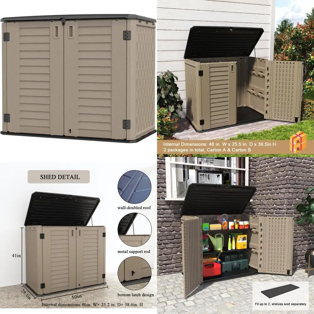 

Waterproof Horizontal Outdoor Storage Cabinet for Garden, Patio, and Backyard - Easy Storage Solution