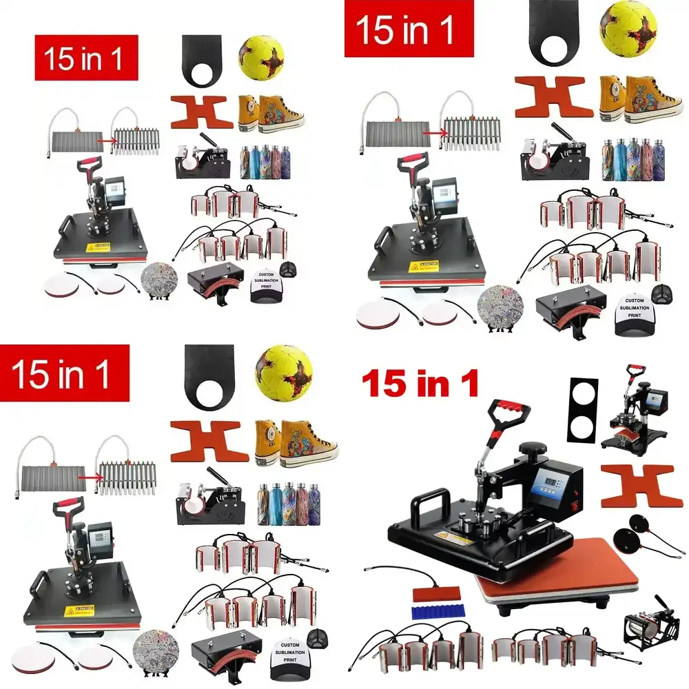 Máquina de Prensa de Calor 15 en 1, Máquina de Sublimación, Máquina de Transferencia de Calor para Camisetas, Sublimadora 15 en 1