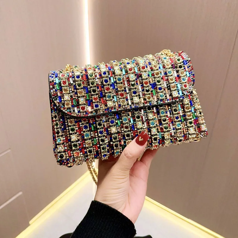 new Wedding diamonds Clutch Handbag Women small chain Shoulder Bag party Purses Dating Evening Bag gold silver colorful B619