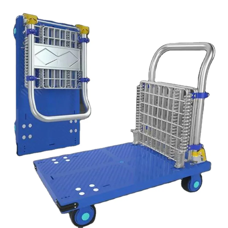 150KG 200KG folding plastic platform trolley cart with fence for loading and storage materials handling trolley platform