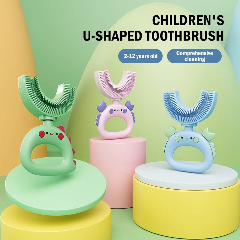 360 Degree U-shaped Baby Toothbrush Cute Cartoon Kids Toothbrush Care Cleaning Brush Children Silicones Toothbrush Tool