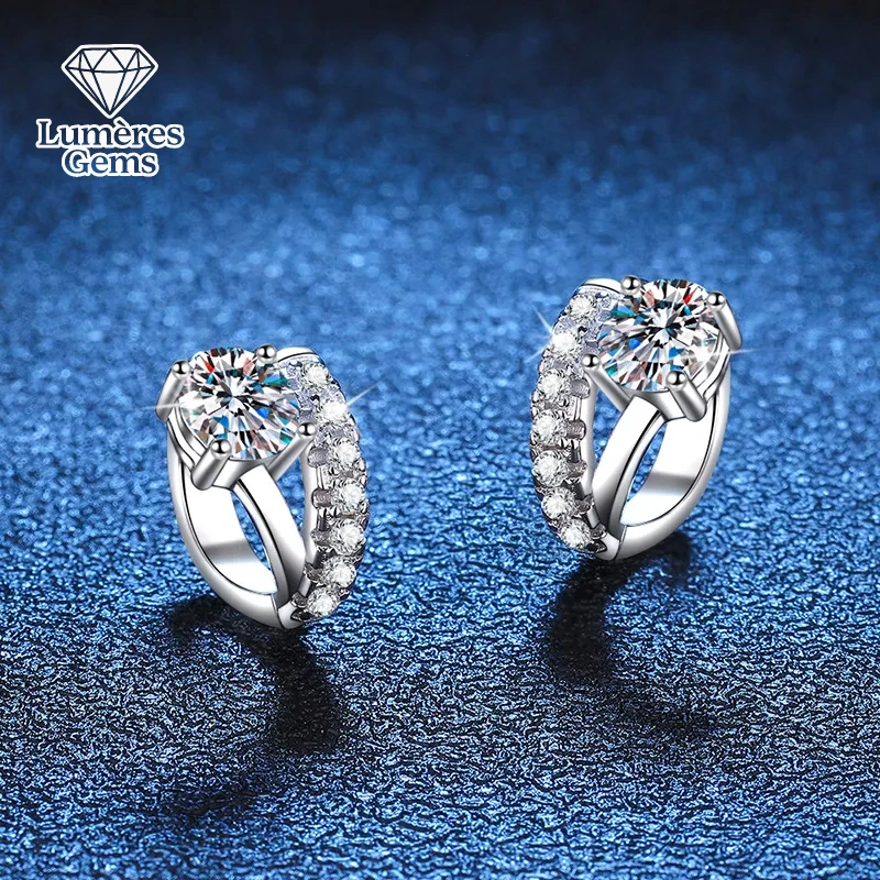 LumièRe Gems Platinum PT950 Asymmetric French Design Women'S Earrings D-Color Moissanite Diamond Allergy-Resistant Jewelry Gift