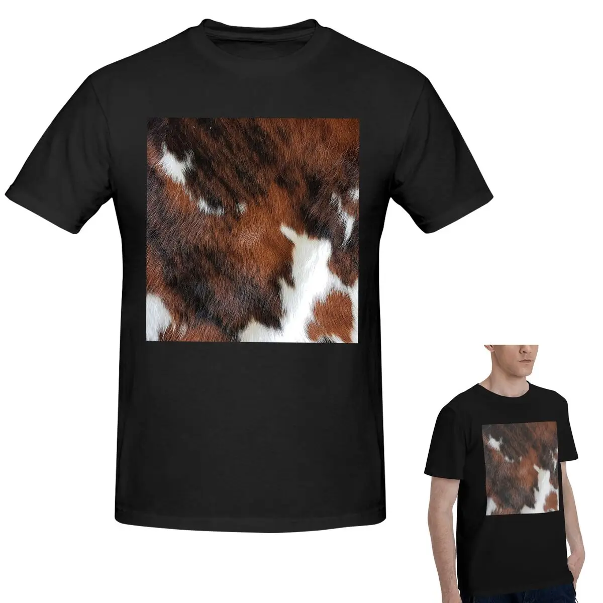 

Стильная футболка из коровьей кожи с текстурой коровьей кожи и принтом, мужская модная футболка большого размера, мужские летние рубашки с круглым вырезом, топы