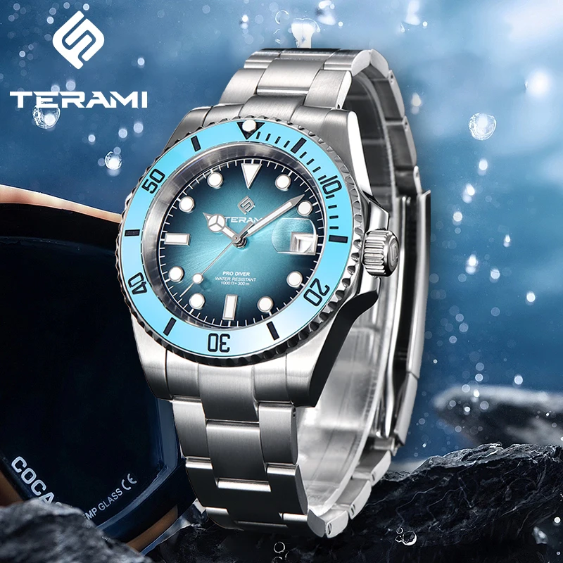 

TERAMI 40mm NH35 Automatic Men Diving Watch 30ATM Waterproof Wristwatch C3 Luminous Mechanical Ceramic Bezel Clock Reloj hombre