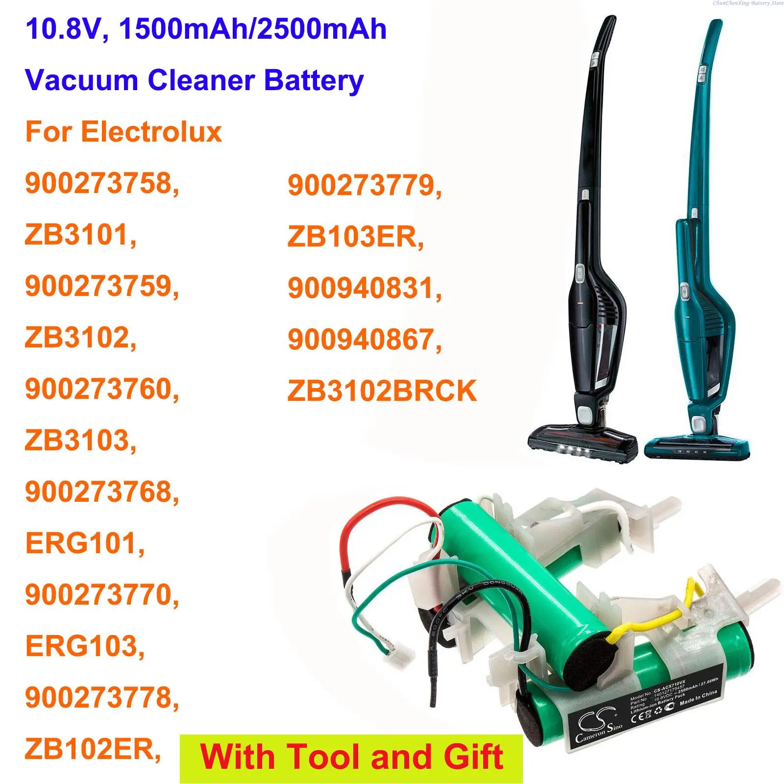 بطارية كاميرون سينو 1500mAh/2500mAh للإلكترولوكس ZB3101 ، ZB3102 ، ZB3103 ، ERG101 ، ERG103 ، ZB102ER ، ZB103ER ، ZB3102BRCK ، 900273758