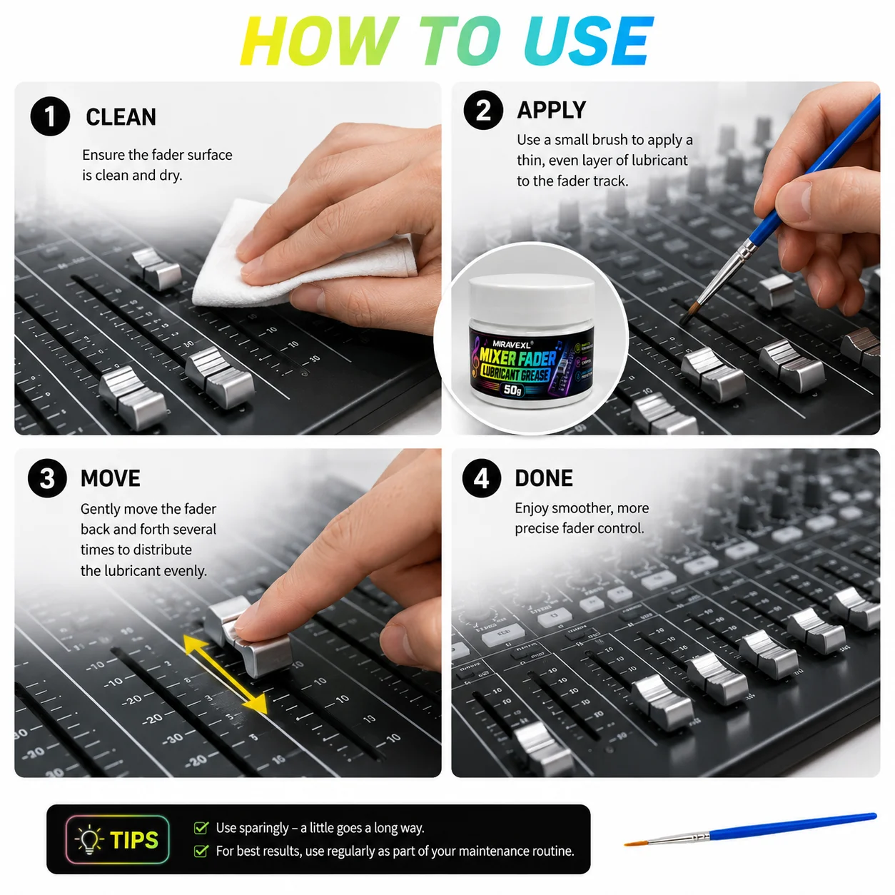 50g MIRAVEXL Mixer Fader Grease + Brush, Professional Mixer Lubrication, Smooth Performance, Long-Lasting, Easy to Apply image 4