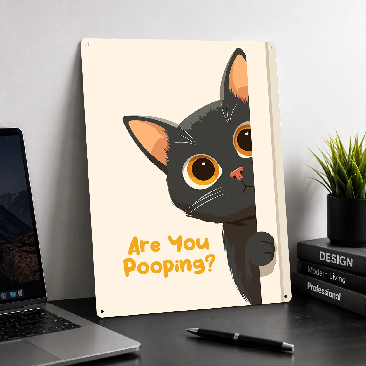Cartoon Cat Peeking With Funny Text 3D Printed Texture Poster Personalized Wall Art Retro Metal Tin Signs for House Office Decor
