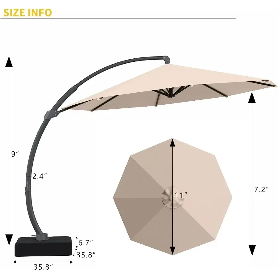 Offset Cantilever Patio Umbrella with Base Included, Large Round Aluminum Outdoor Umbrella, 360° Rotation and Infinite Tilt, He