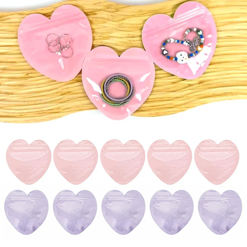 48 Uds. Bolsas con diseño de corazón, embalaje de plástico colorido rosa y morado para joyería, anillos, pendientes, pulseras, regalos portátiles, envoltura ZYF