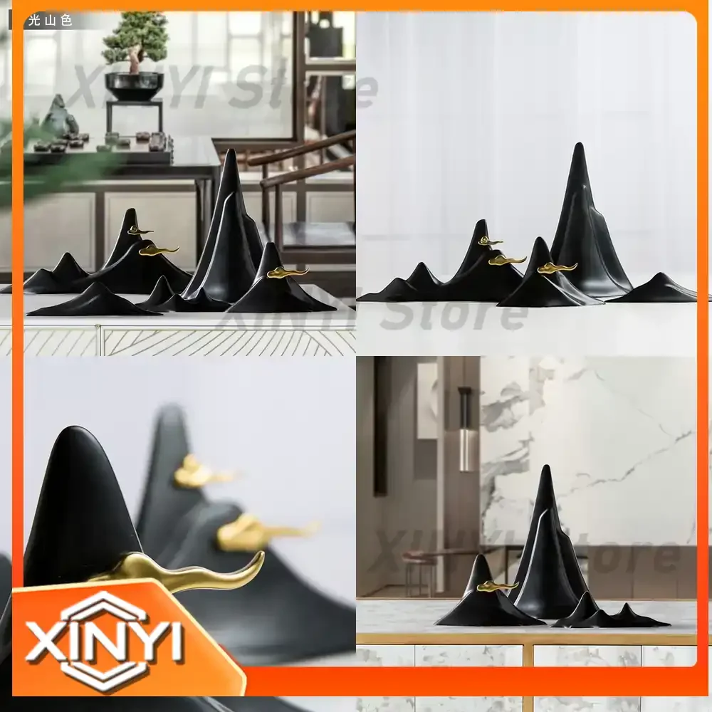 Ceramic Zen Rockery Ornament for Jingdezhen Style Cloud Mountain Mini Landscape Decor for Modern Minimalist Living Room and