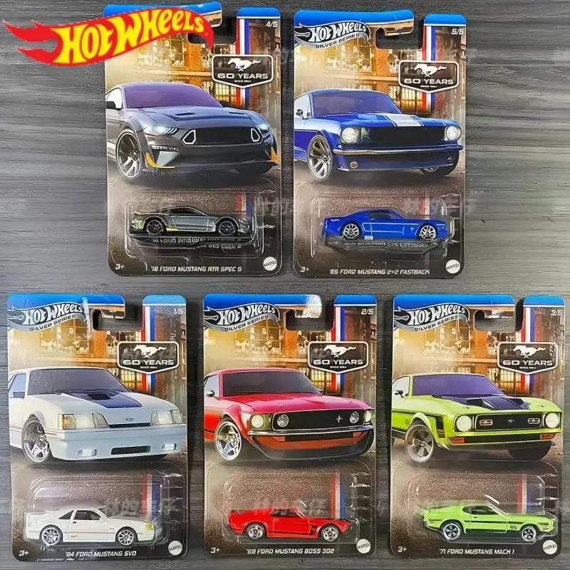 

Hot Wheels 60 Anniversary Sliver Series Grt01 Ford Mustang Set Hw Car Model Simulation Alloy Model Cars Boy Birthday Gifts