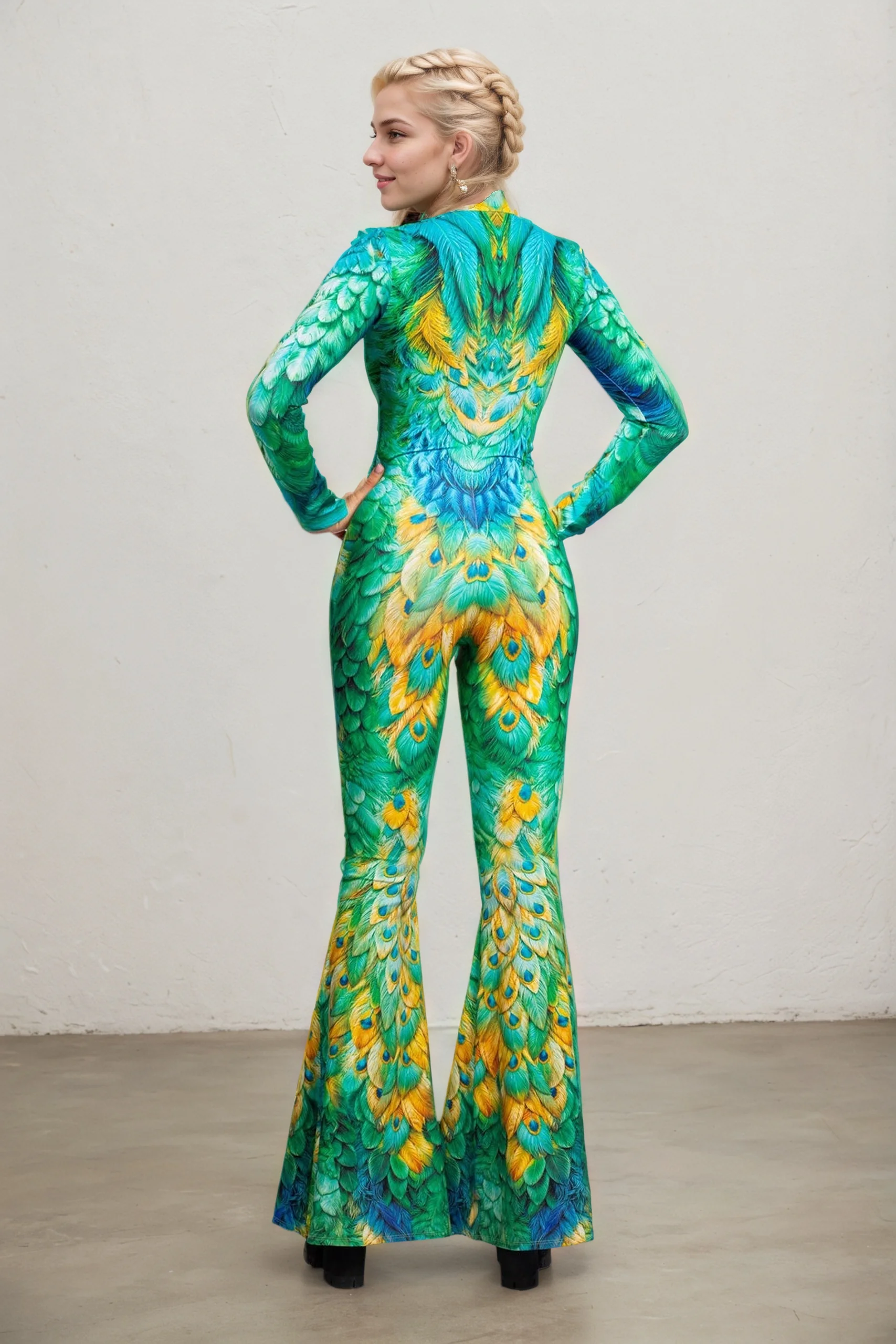 New Rainbow Gradient Jumpsuit For Women Music Festival Cosplay Geometric Print Bodysuit Halloween Party Stage Performance Outfit view 6