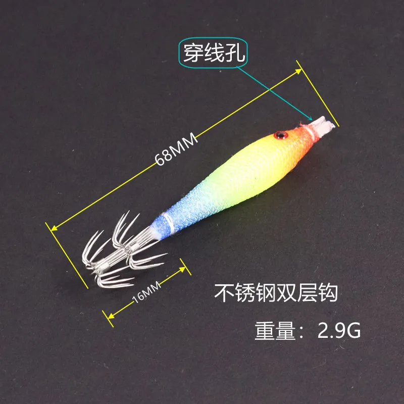 5pcs/bag 68mm UV Blowing Cloth Roll Luminous Tube Fishing Octopus Jig Wood Shrimp Bait Squid Hook pesca Fishing Explosion Hook