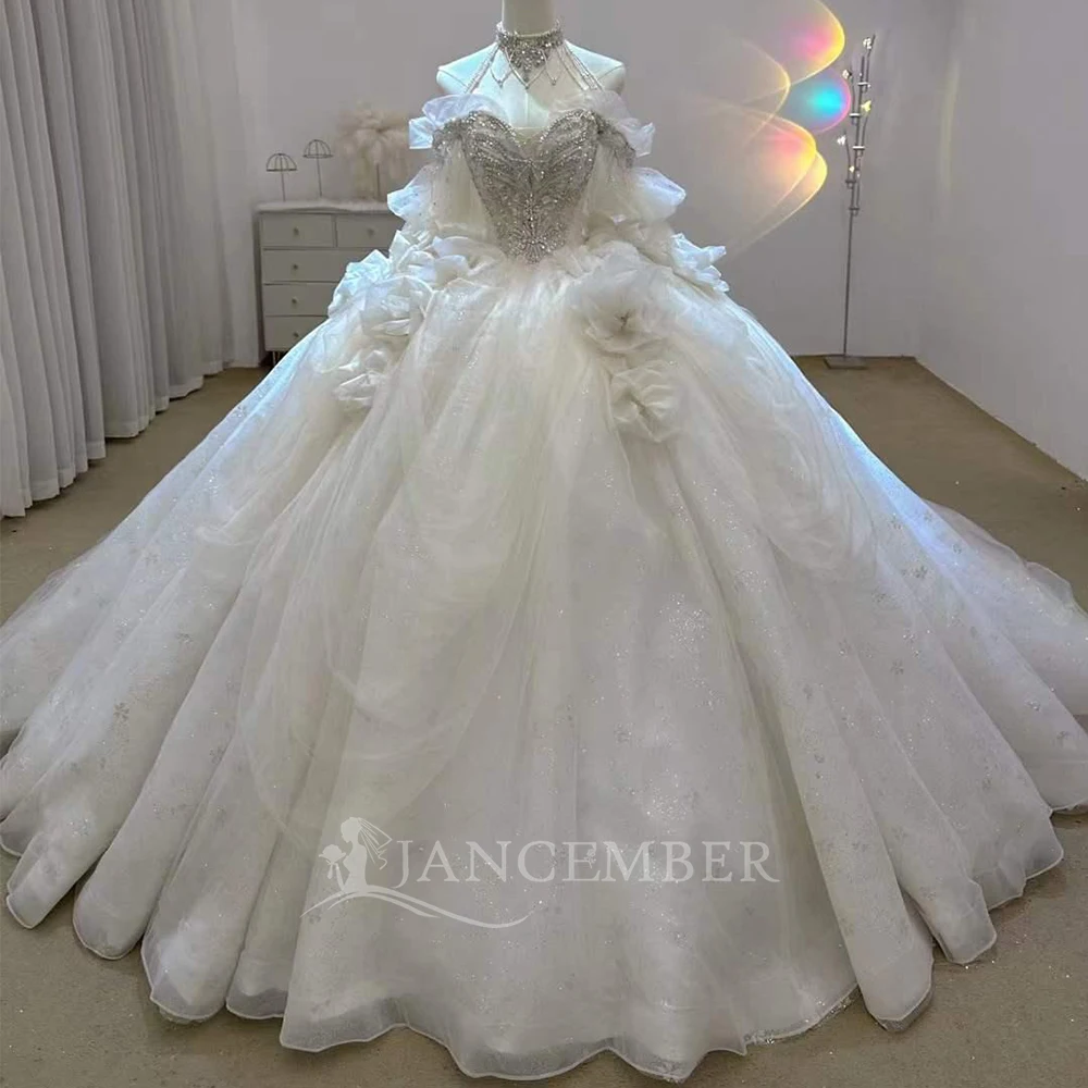 

Modern Wedding Dresses Ball Gown Bridal Gowns Crystal Full Sleeves Floor Length Robes Charming Vestidos De Novia Customized