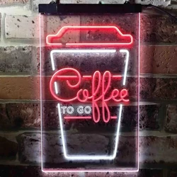 Dual Color Coffee To Go Shop Coffee Take Away LED Neon Light Cafe Wall Decor Coffee Neon Sign Hanging Light-3D Carving Wall Art