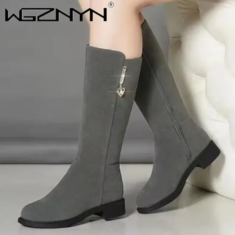 Luxury New Women Warm Plush Snow Boots Snow Casual Flat All-match Cotton Fashion Side Zipper Winter Shoes Thigh High Boot Black