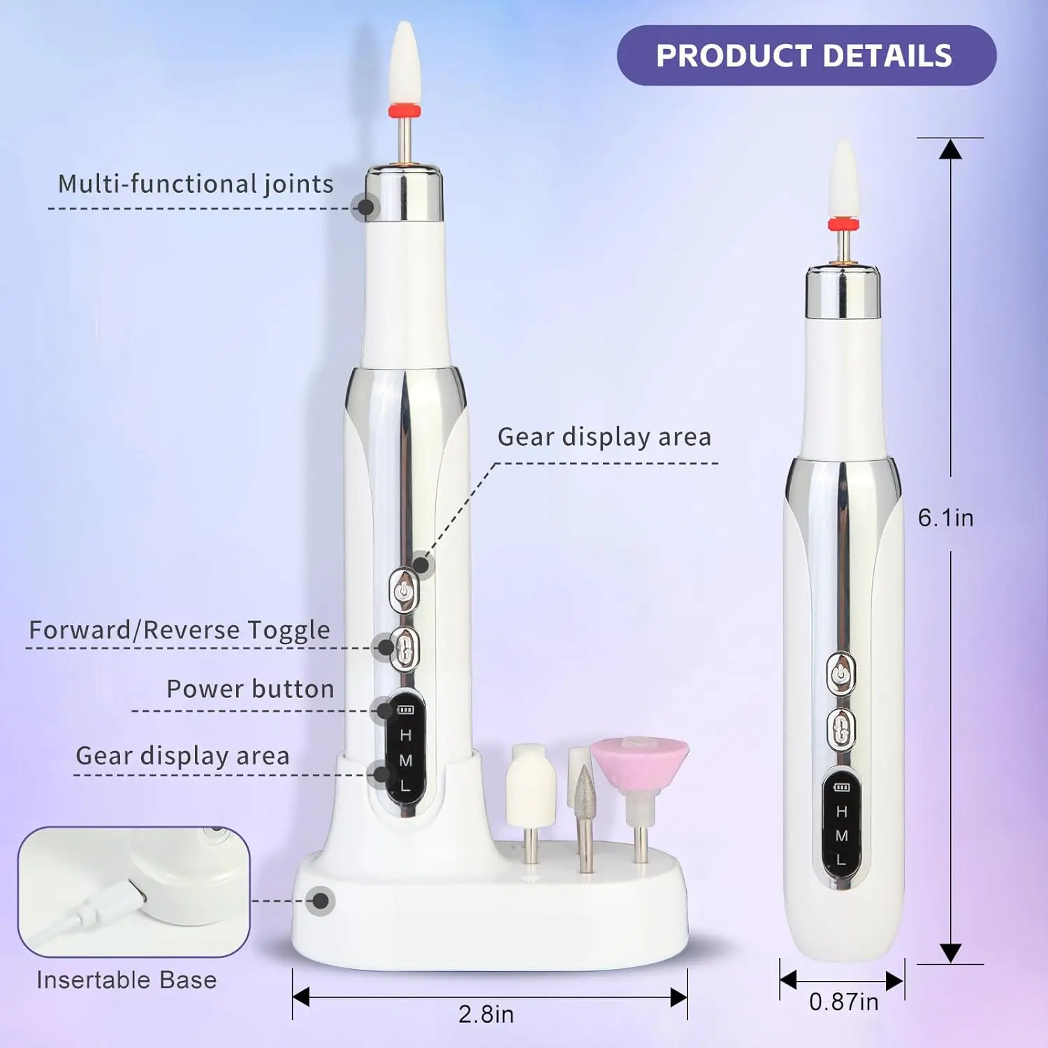Lucidatore elettrico per unghie Punte da trapano Unghie professionali Rettifica Lucidatura Rimozione della pelle morta Levigatura artistica Penna per lima Macchina per manicure