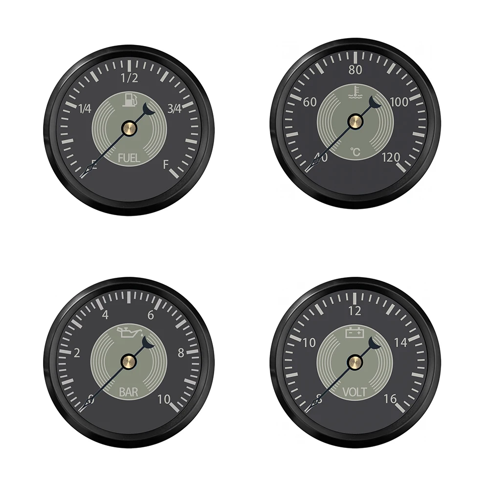 

ELING 4 Gauge Set 52mm Fuel Level Water Temp Oil Press Voltmeter with Red/Yellow Backlight for Car Boat Yacht Universal 12V